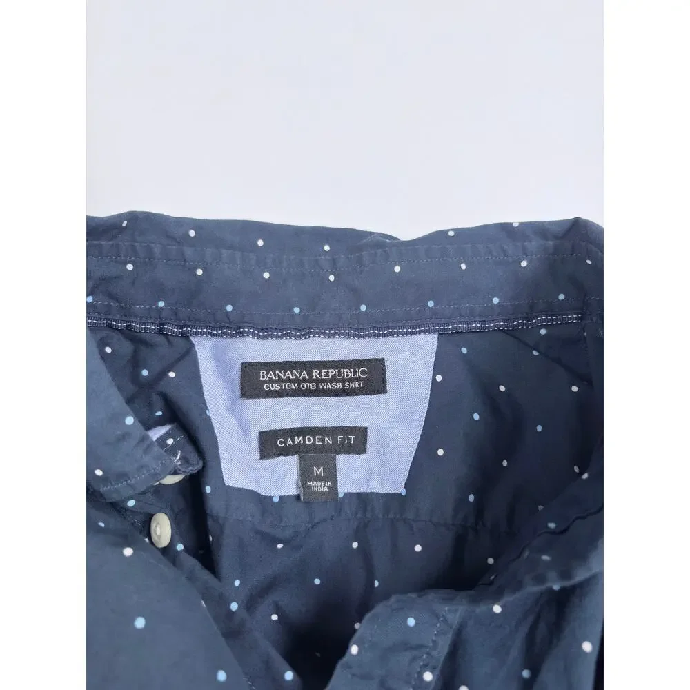 Banana Republic Camden Fit Polka Dot Button Down Shirt M Blue 100% Cotton Casual